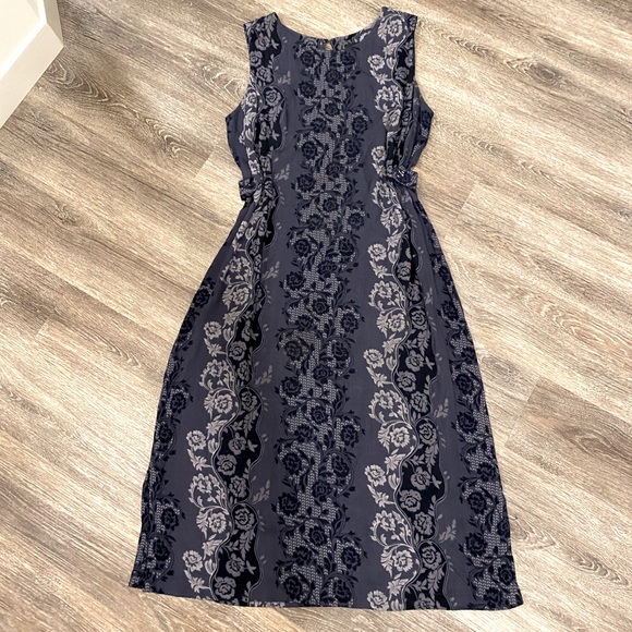 Vintage Dresses & Skirts - Vintage 90s sag harbor boho fairy floral sleeveless maxi dress blue gray medium